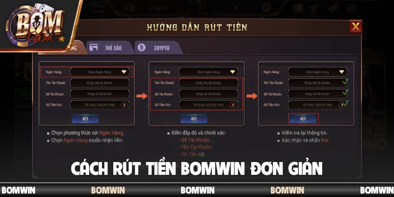 Cách rút tiền Bomwin đơn giản